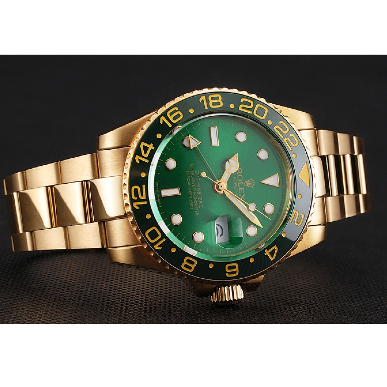 AAA Replica Watches Green And Swiss Dial Case 1453750 Bezel II And Bracelet Gold GMT Rolex Master 0729